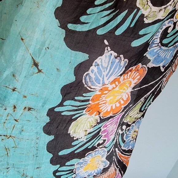 100% Silk Hand Rolled Floral Scarf  Multicolor Flowers 12" X 58" Beautiful - Picture 2 of 5